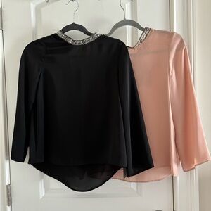NWT Zara Jeweled Collar Long Sleeve Silk Tops Lot of 2 Sz XS Pink & Black